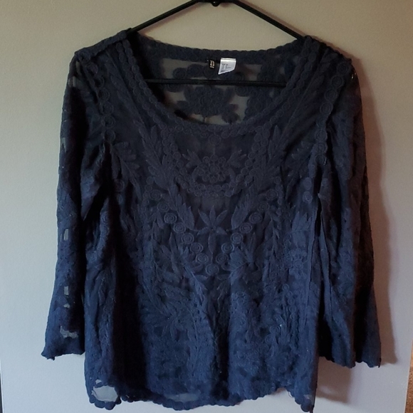 Divided Tops - Divided H&M Lace Crewneck Dressy Blouse Top